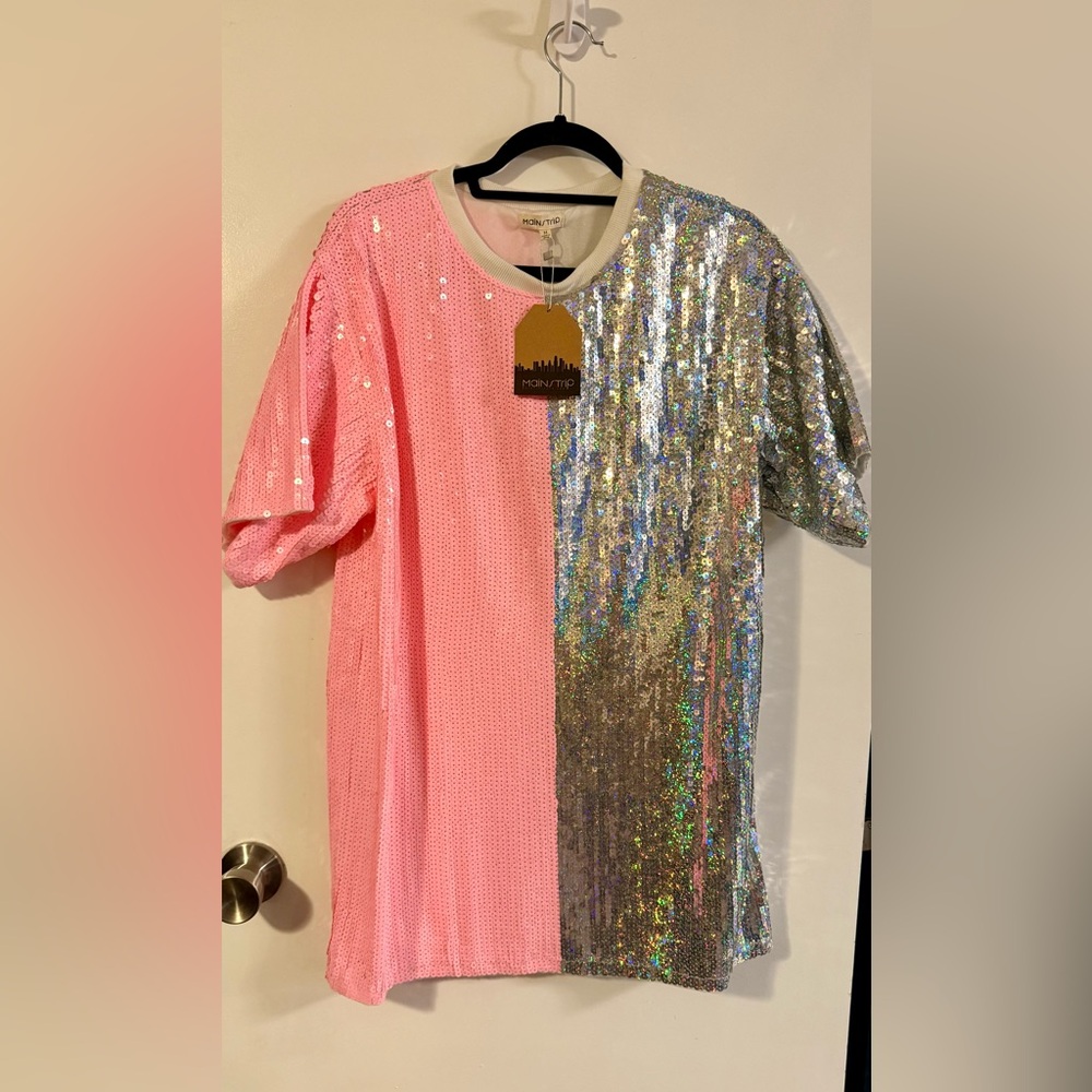 Pink and Silver Sequin Dress